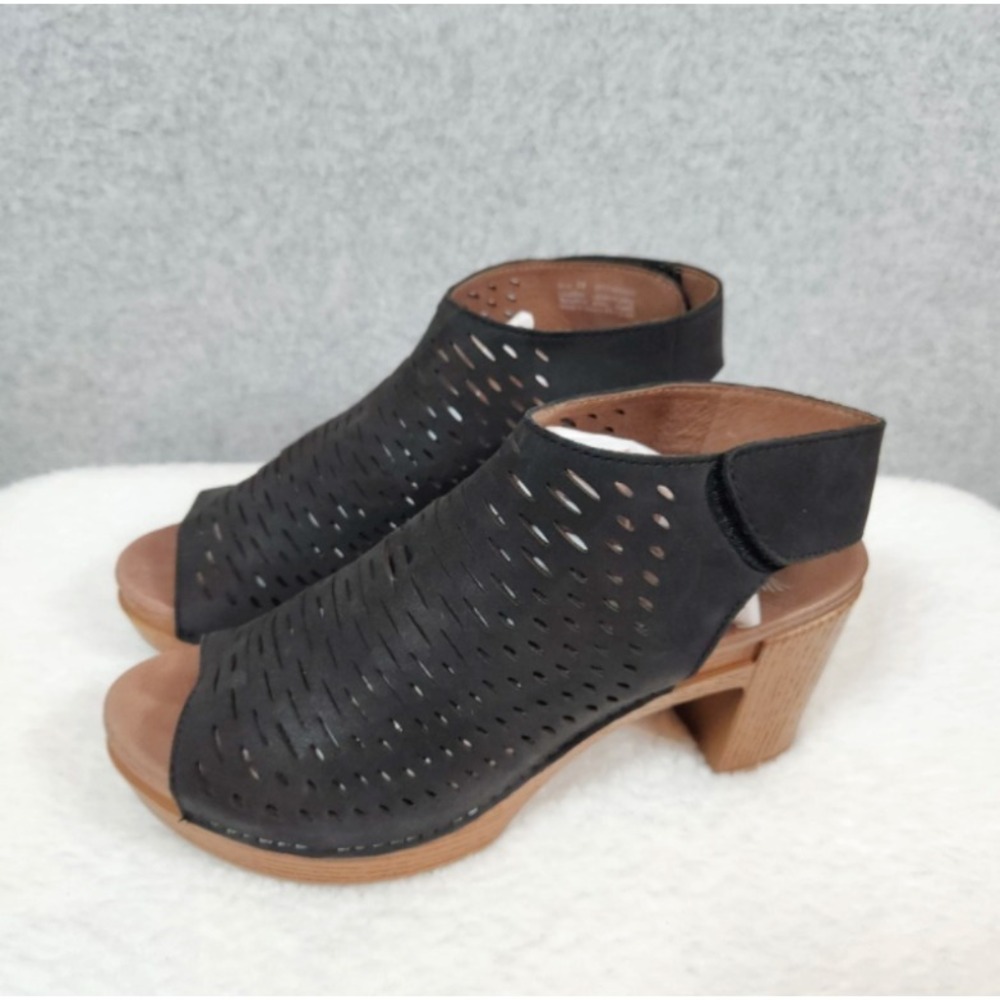 DANSKO Danae Block Heel Sandals Black Milled Leather Size 39 / 8.5 Platform Mule